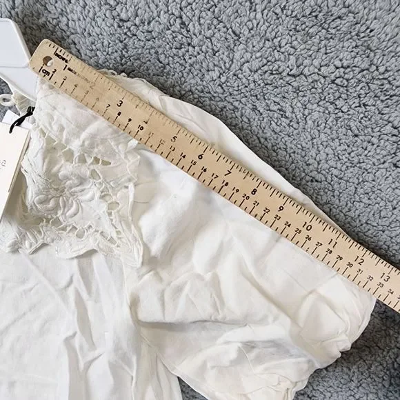 SEA NY Anita Eyelet Linen Blend Puff Sleeve Dress Girls 10 Cream Button Closure~ - Picture 7 of 11